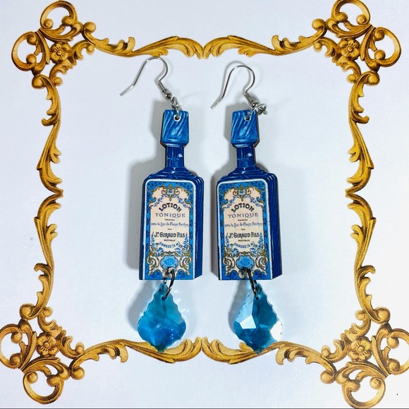 House Of Adornments Jewelry - Vintage bottle image earrings w/turquoise crystals